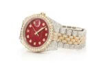 DIAMOND ROLEX WATCH DATEJUST 36MM TWO TONE RED DIAL FULL ICED VVS MOISSANITE 17.20CT