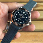 Omega Seamaster black rubber strap 300m Stainless Steel Sedna Gold Co Axial Master Chronometer Black Dial 42mm