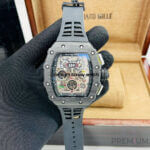 All Black Richard Mille RM011-03 Men Automatic Transparent Dial Stainless Steel Rubber Black Band Men’s Watch