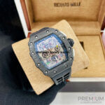 All Black Richard Mille RM011-03 Men Automatic Transparent Dial Stainless Steel Rubber Black Band Men’s Watch