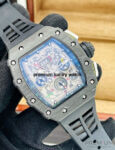 All Black Richard Mille RM011-03 Men Automatic Transparent Dial Stainless Steel Rubber Black Band Men’s Watch