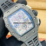 All Black Richard Mille RM011-03 Men Automatic Transparent Dial Stainless Steel Rubber Black Band Men’s Watch