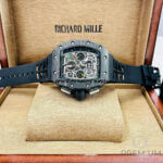 All Black Richard Mille RM011-03 Men Automatic Transparent Dial Stainless Steel Rubber Black Band Men’s Watch