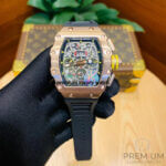 Richard Mille  Rose Gold RM11-03 Men Automatic Transparent Dial Stainless Steel Rubber Black Band Men’s Watch