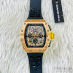 Richard Mille  Rose Gold RM11-03 Men Automatic Transparent Dial Stainless Steel Rubber Black Band Men’s Watch