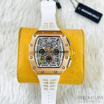 Richard Mille watch white RM11-03 Men Automatic Rose Gold Transparent Dial Stainless Steel Rubber White Band Men’s Watch