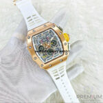 Richard Mille watch white RM11-03 Men Automatic Rose Gold Transparent Dial Stainless Steel Rubber White Band Men’s Watch