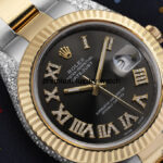 Rolex Datejust Iced out 41MM Stainless Steel and Yellow Gold Custom VVS Moissanite Grey Roman Dial