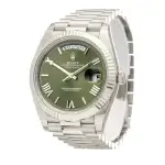 Rolex Day-Date 40 Olive Green Roman Dial Fluted Bezel White Gold President Automatic Men's Watch 228239