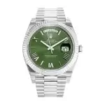 Rolex Day-Date 40 Olive Green Roman Dial Fluted Bezel White Gold President Automatic Men's Watch 228239