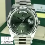 Rolex Day-Date 40 Olive Green Roman Dial Fluted Bezel White Gold President Automatic Men's Watch 228239