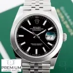 Rolex Datejust Black Dial 41MM Smooth Bezel Steel Men's Watch 126300