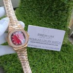 Patek Philippe Nautilus Rose Gold Red Dial Diamond Automatic Men's Watch 5711/1R-001