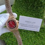 Patek Philippe Nautilus Rose Gold Red Dial Diamond Automatic Men's Watch 5711/1R-001
