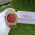 Patek Philippe Nautilus Rose Gold Red Dial Diamond Automatic Men's Watch 5711/1R-001