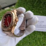 Patek Philippe Nautilus Rose Gold Red Dial Diamond Automatic Men's Watch 5711/1R-001
