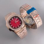 Patek Philippe Nautilus Rose Gold Red Dial Diamond Automatic Men's Watch 5711/1R-001