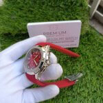 Patek Phillipe Aquanaut Rubber Strap Red Silver Case Men's Wrist Watch