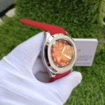 Patek Phillipe Aquanaut Rubber Strap Red Silver Case Men's Wrist Watch