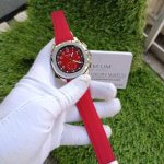 Patek Phillipe Aquanaut Rubber Strap Red Silver Case Men's Wrist Watch