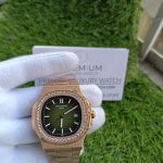 Patek Philippe Rose Gold Mens watch With Olive Green Diamond Dial