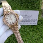 Patek Philippe Nautilus White Dial Diamond Rose Gold Automatic Men’s Watch