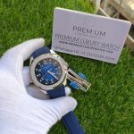 PATEK PHILIPPE AQUANAUT BLUE DIAL & STRAP WHITE GOLD WATCH