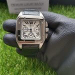 Cartier Santos 100XL Chronograph Large White Dial Leather Belt Men’s Watch