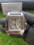 Cartier Santos 100XL Chronograph Large White Dial Leather Belt Men’s Watch