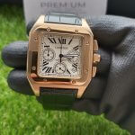 Cartier Santos Rose Gold 100XL Chronograph Large White Dial Leather Belt Men’s Watch