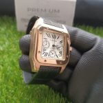 Cartier Santos Rose Gold 100XL Chronograph Large White Dial Leather Belt Men’s Watch