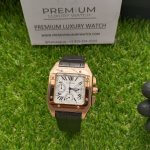 Cartier Santos Rose Gold 100XL Chronograph Large White Dial Leather Belt Men’s Watch
