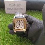 Large White Watch | Cartier Santos 100XL Chronograph | Two Tone Black Leather Belt Watch