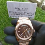 Rolex Presidential 40MM – Everose Gold Day Date – Fluted Bezel – Chocolate Diagonal Motif Index Dial