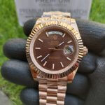 Rolex Presidential 40MM – Everose Gold Day Date – Fluted Bezel – Chocolate Diagonal Motif Index Dial