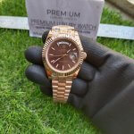 Rolex Presidential 40MM – Everose Gold Day Date – Fluted Bezel – Chocolate Diagonal Motif Index Dial