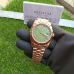 Rolex Day-Date Rose Gold Green Dial 40MM President Fluted Bezel Watch