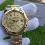 Rolex Datejust 41MM Yellow Gold Steel Golden Palm Motif Dial Fluted Bezel Oyster Bracelet 126233