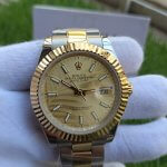 Rolex Datejust 41MM Yellow Gold Steel Golden Palm Motif Dial Fluted Bezel Oyster Bracelet 126233
