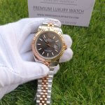 Rolex Datejust Rose Gold Jubilee Bracelet Two Tone 41mm Black Grey Dial Oyster Perpetual Watch