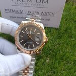 Rolex Datejust Rose Gold Jubilee Bracelet Two Tone 41mm Black Grey Dial Oyster Perpetual Watch