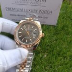 Rolex Datejust Rose Gold Jubilee Bracelet Two Tone 41mm Black Grey Dial Oyster Perpetual Watch