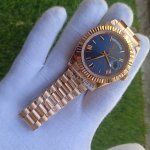 Rolex Day Date Rose Gold 41MM President Fluted Bezel Blue Roman Dial Men’s Watch