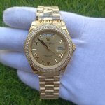 Rolex Day Date ii Stainless Steel Yellow Gold Champagne With Diamond Bezel And 41MM Roman Dial President Bracelet Watch