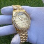 Rolex Day Date ii Stainless Steel Yellow Gold Champagne With Diamond Bezel And 41MM Roman Dial President Bracelet Watch