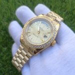 Rolex Day Date ii Stainless Steel Yellow Gold Champagne With Diamond Bezel And 41MM Roman Dial President Bracelet Watch