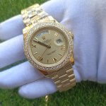 Rolex Day Date ii Stainless Steel Yellow Gold Champagne With Diamond Bezel And 41MM Roman Dial President Bracelet Watch
