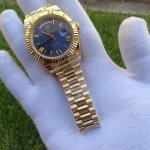 Rolex Day-Date Gold Blue Dial 41MM President Fluted Bezel Men's Watch
