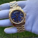 Rolex Day-Date Gold Blue Dial 41MM President Fluted Bezel Men's Watch
