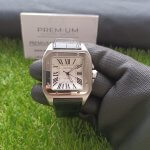 Cartier Santos Black Leather strap 100 Large White Dial Steel Men’s Watch W20107X7